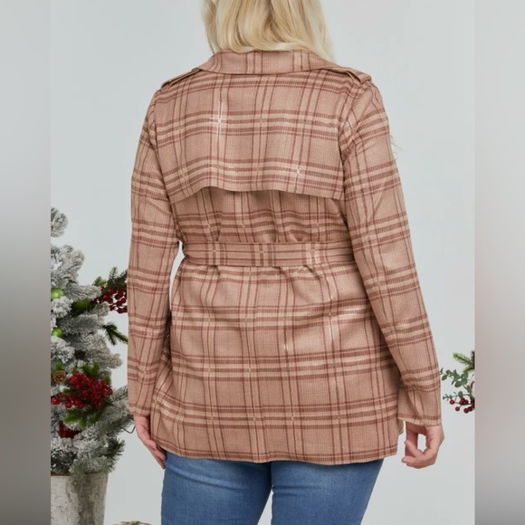 Plaid Tie Around Waist Coat - Picture 3 of 3